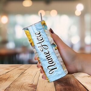 Personalized Floral Name Tumbler – 20oz Stainless Steel Cup – Custom Gift